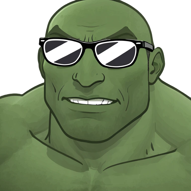 gigachad style muscular confident cool man emoji with humorous exaggerated facial features, fun and eye-catching, modern Twitch emoji style for Twitch.tv/wisko channel emoji