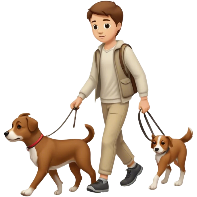 white boy with brown hairs walking with dog emoji