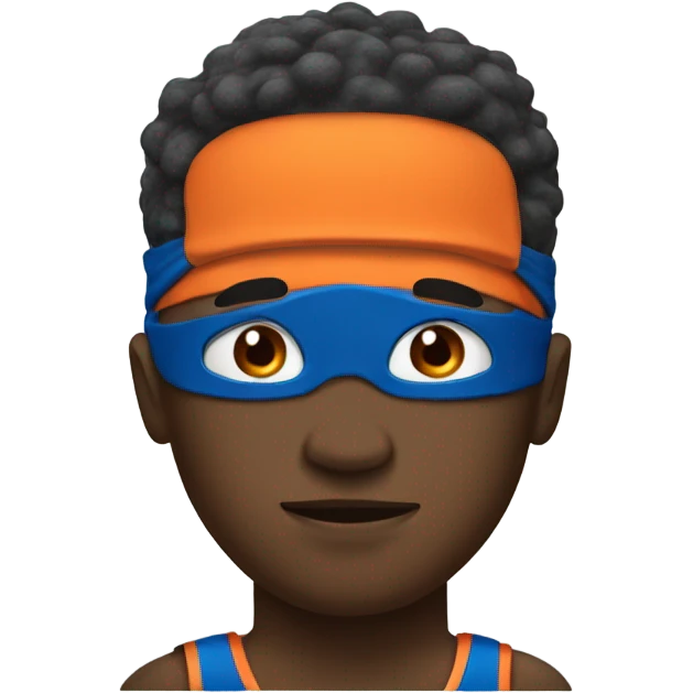 A blue and orange superhero dreaming of playing basketball. emoji