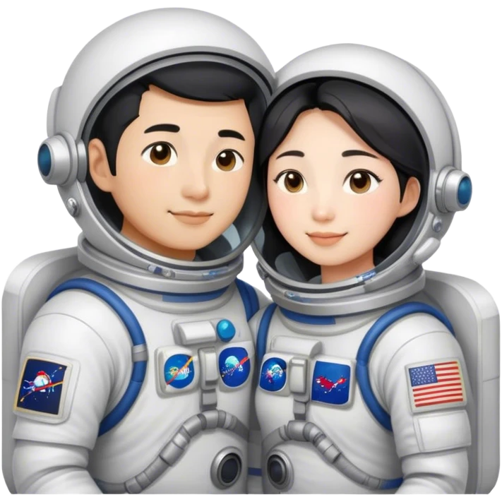 Asian Astronaut couple cuddling  emoji