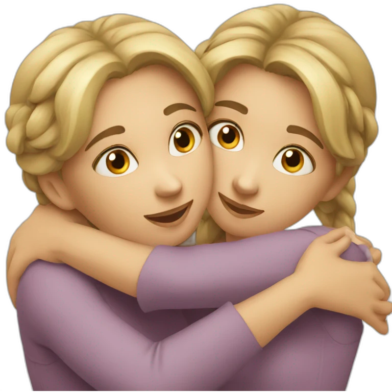 Two girls’ hug European emoji