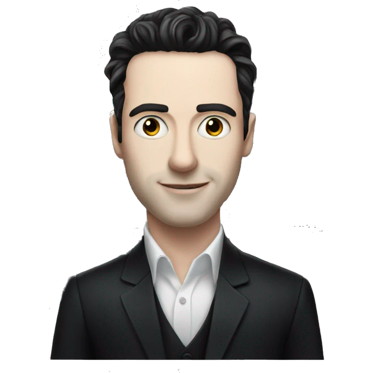 A man with pale skin and black hair playing a black grand piano emoji