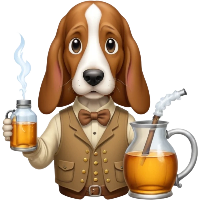 hillbilly basset hound with moonshine and a gun emoji