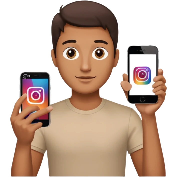 A man in frontal view holding up an iPhone toward the camera. The screen of the iPhone clearly displays the Instagram logo, brightly illuminated. The man is well-lit, sharp focus, modern clean background, high-resolution, professional aesthetic. emoji