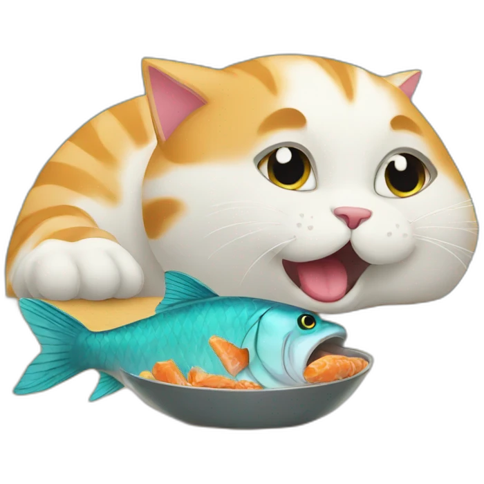 Cat eating a fish emoji