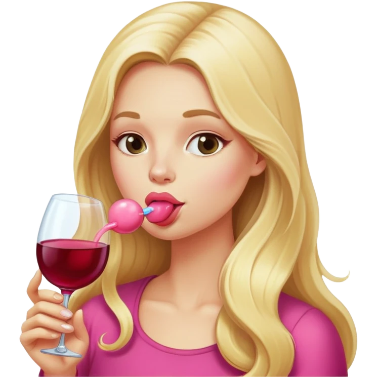 Long Blonde blowing bubblegum wine emoji