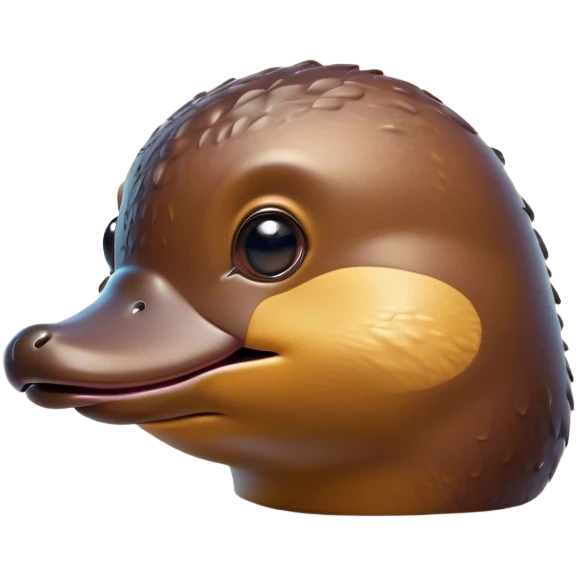 Cinematic Cute Platypus Portrait Emoji, Head tilted playfully and inquisitively, featuring a glossy brown fur with a charming, flat duckbill and round, sparkling eyes brimming with quirky wonder, Simplified yet irresistibly adorable features, highly detailed, glowing with a warm, friendly glow, high shine, affectionate and whimsical, stylized with a touch of aquatic playfulness, bright and endearing, soft glowing outline, capturing the essence of a mischievous yet lovable platypus, so playful it feels like it could waddle out of the screen into your arms! emoji