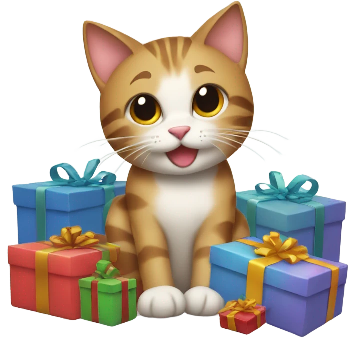 cat surrounded by presents emoji