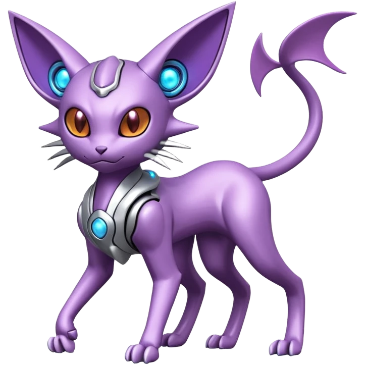Mechanical Miraidon-Espeon-Mewtwo-Fakémon-hybrid-creature (full body) with glowing eyes  emoji