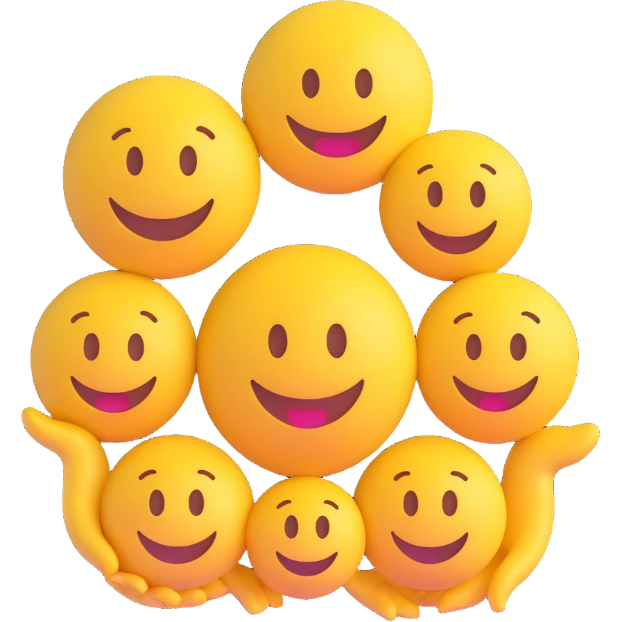 3D smiley emoji, round shape, grandparents with family photo, yellow color, smiling face emoji
