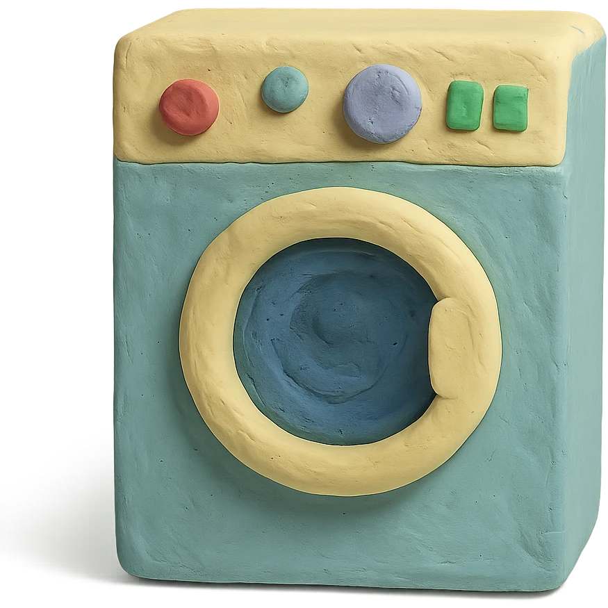 washing machine in claymation style with pastel colors and visible fingerprints emoji