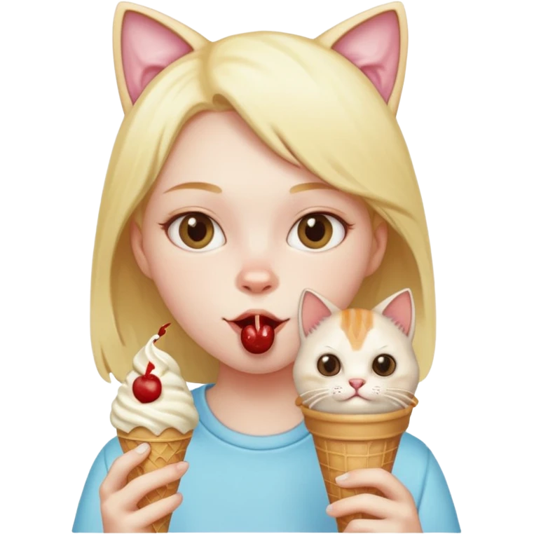 Kedi lie insanın birleşimi dondurma yyiyor emoji