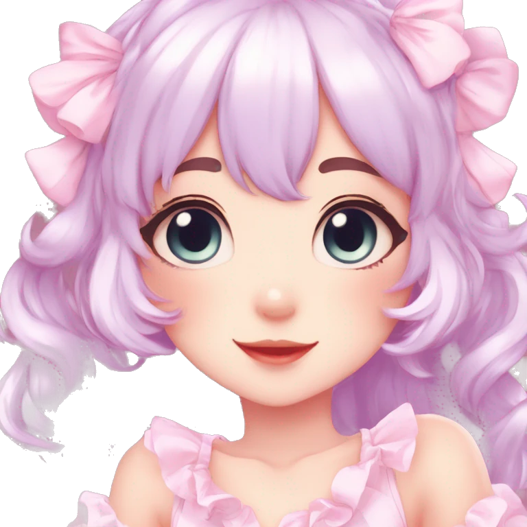 Shiny Blushing Cute Romantic Kawaii Beautiful Pastel Lolita Anime Catgirl Trending Style Cottagecore Pastelcore  full body emoji