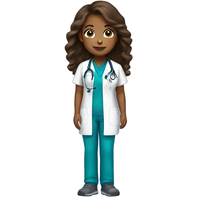 a brown skin girl with brown hair in scrubs and has a stethoscope  emoji