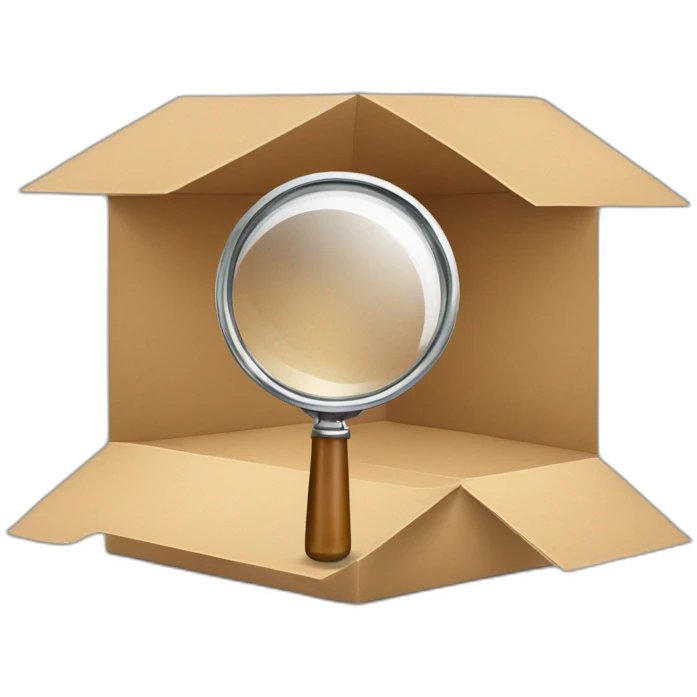 a magnifying glass inside an empty box emoji