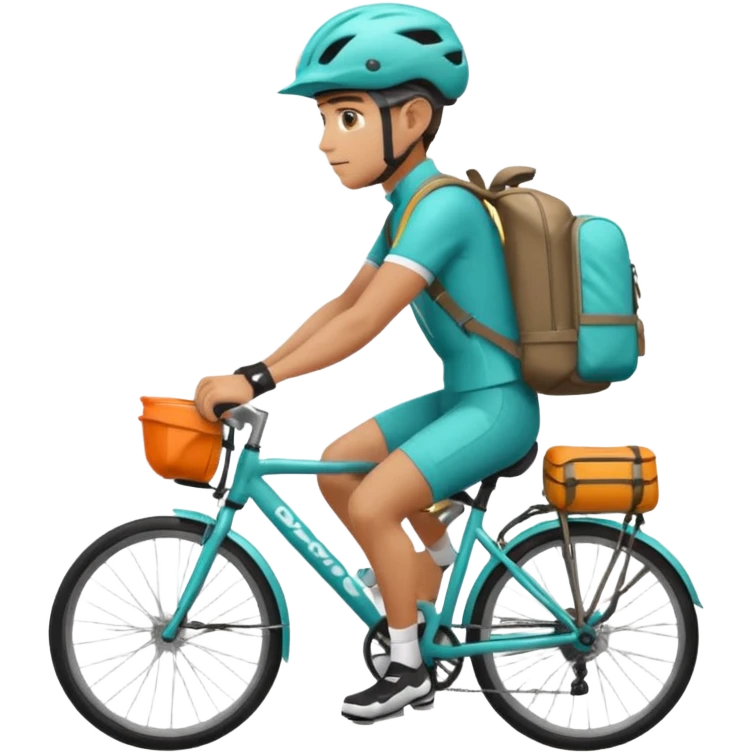 cyclist wearing helmet and Deliveroo backpack emoji