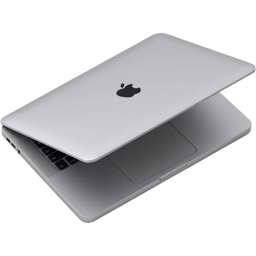 realistic MacBook laptop, closed, showing the Apple logo, skeuomorphism style emoji