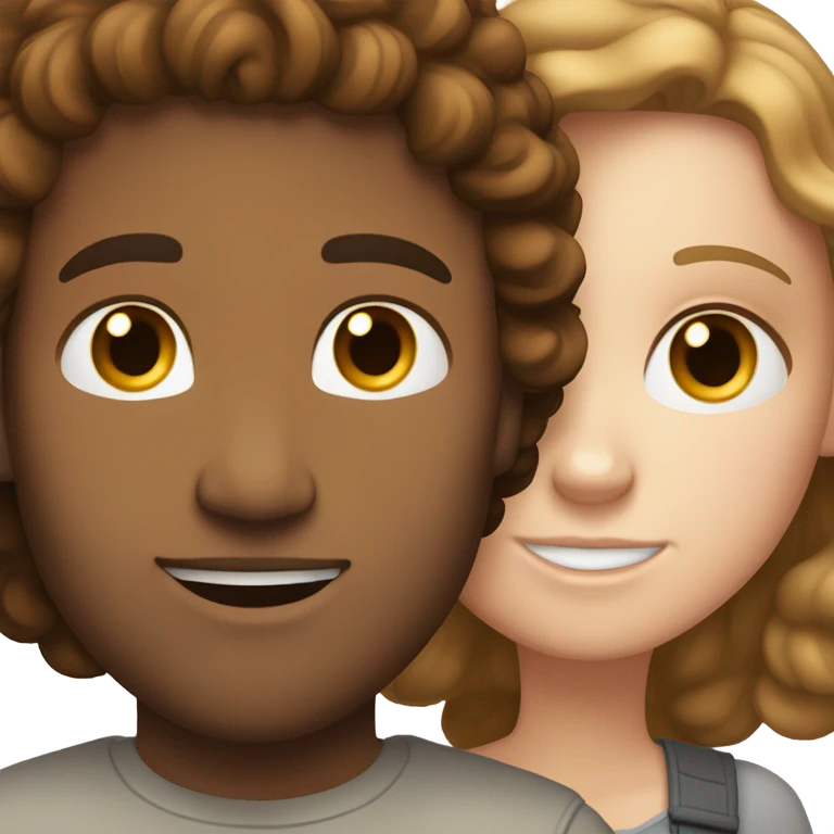 white girl with brown long straight hair hugging a light brown man with brown curly hair emoji