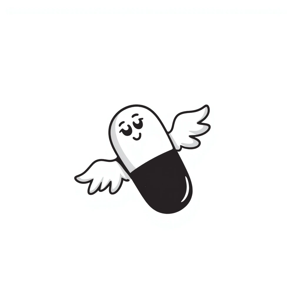 Medicine pill or capsule with small wings attached, flying through the air emoji