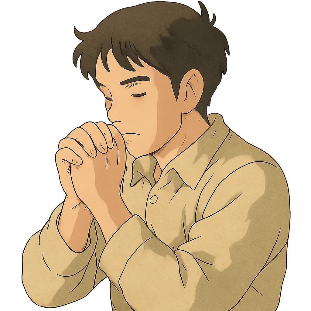 ghibli style man praying emoji