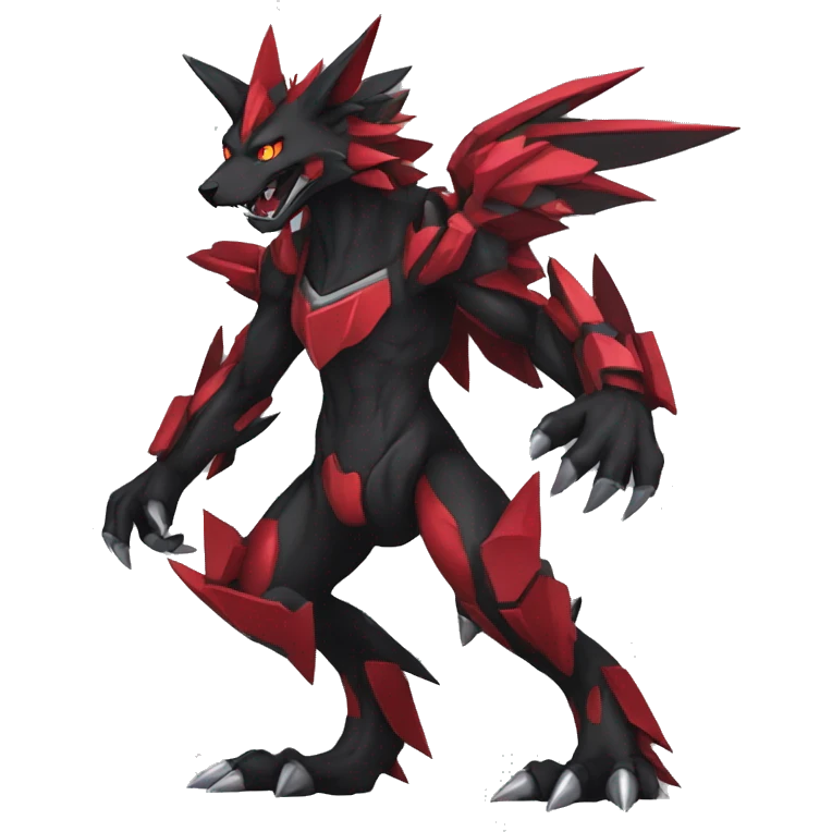  Cool Edgy Black Red Digimon-Fakemon-Garurumon-Loogamon-Wolf full body emoji