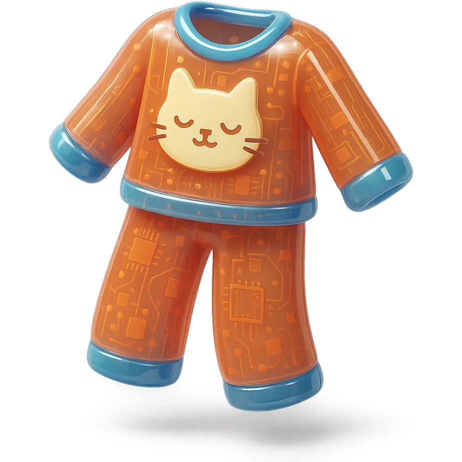 A cozy pajama set with a cat emoji