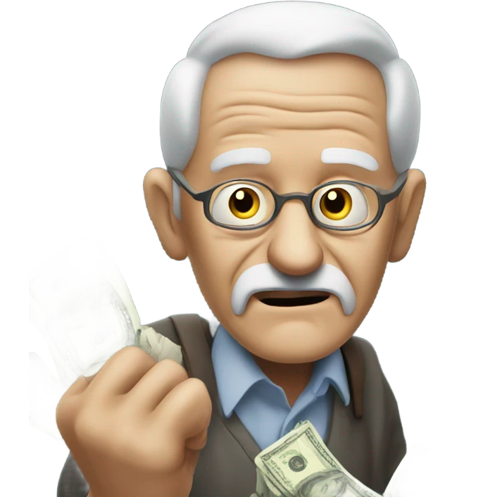 greedy old man seeing money in his both hands emoji