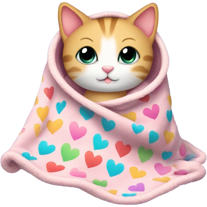 Kitty in blanket with hearts  emoji