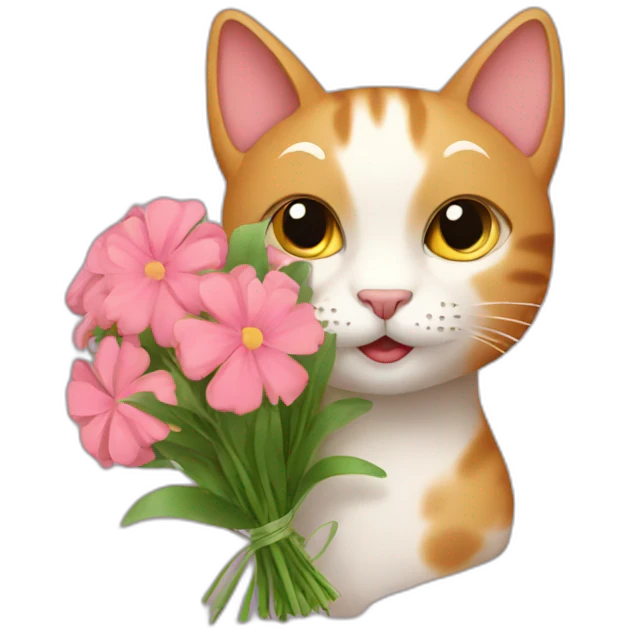 cat with a bouquet of flowers emoji