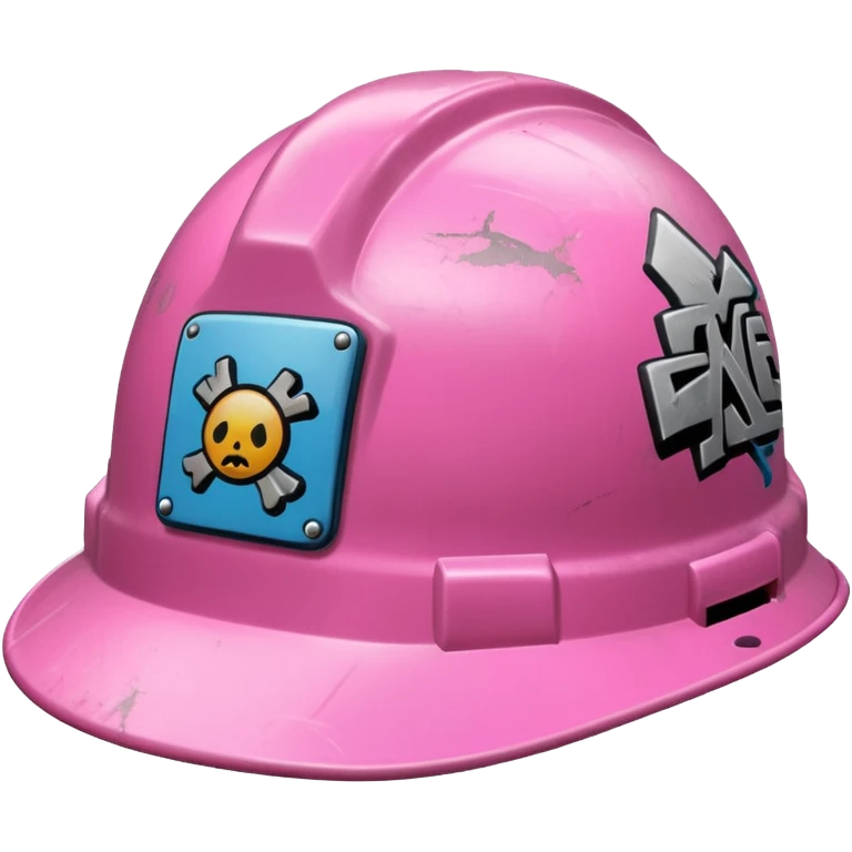 pink hard hat with graffity "</3" emoji