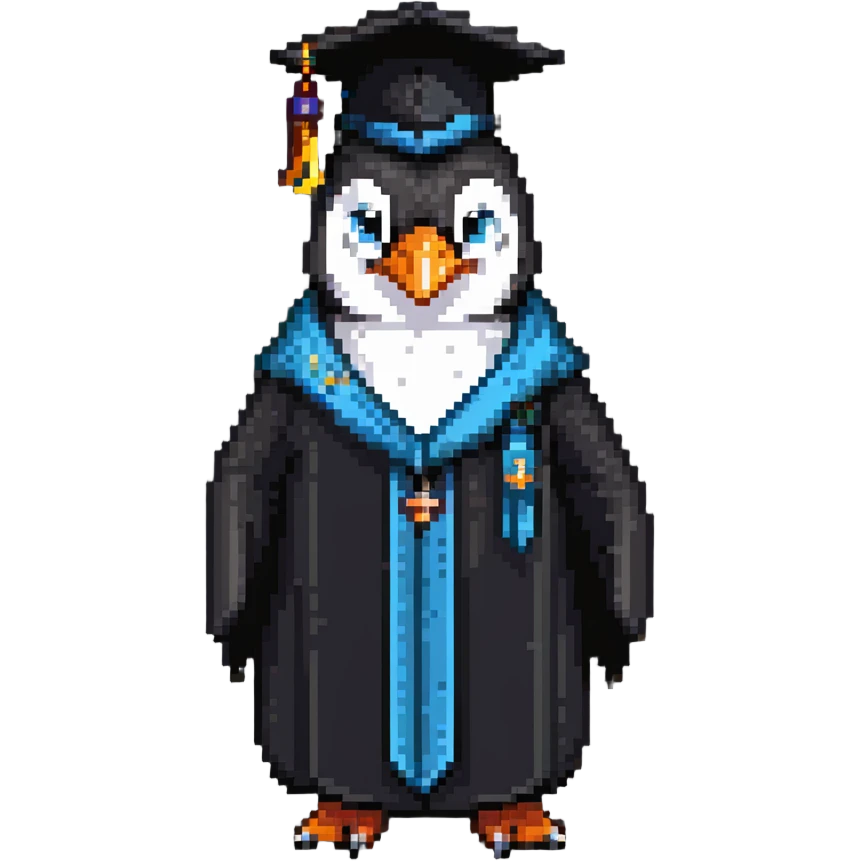 penguin headmaster with mortarboard hat and professor gown emoji