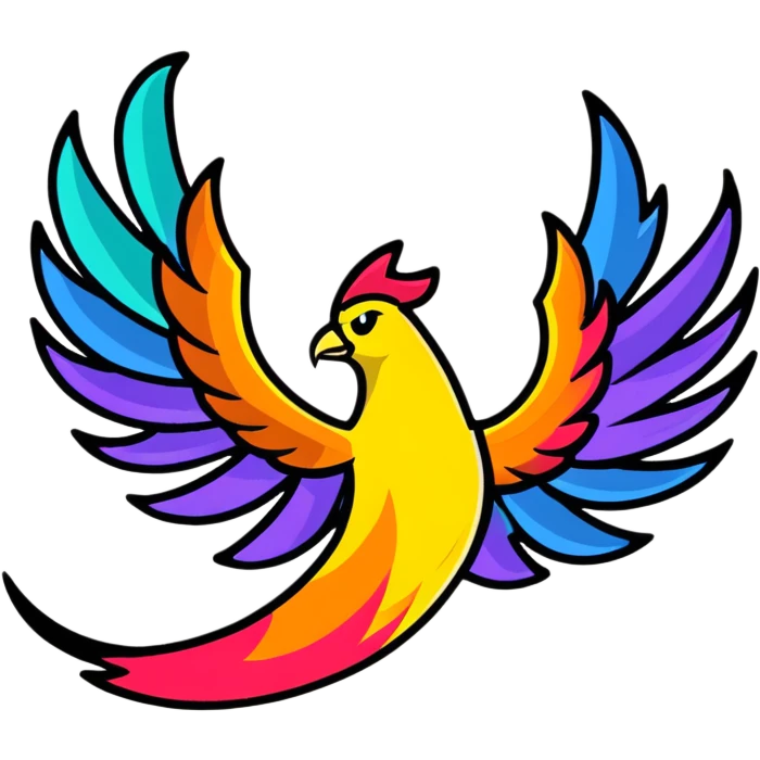 Colorful phoenix with rainbow fire feathers emoji