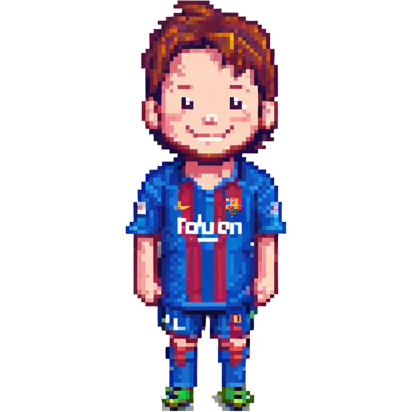 Messi smiling, friendly expression, pixel art style emoji