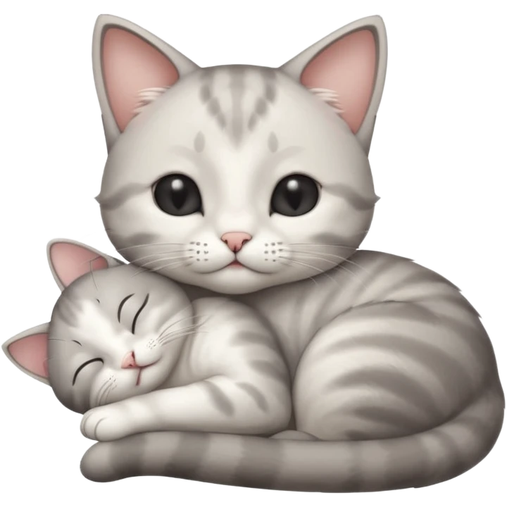 grey and white small cat with its eyes closed lying down with its paw curled under his chin holding it up emoji