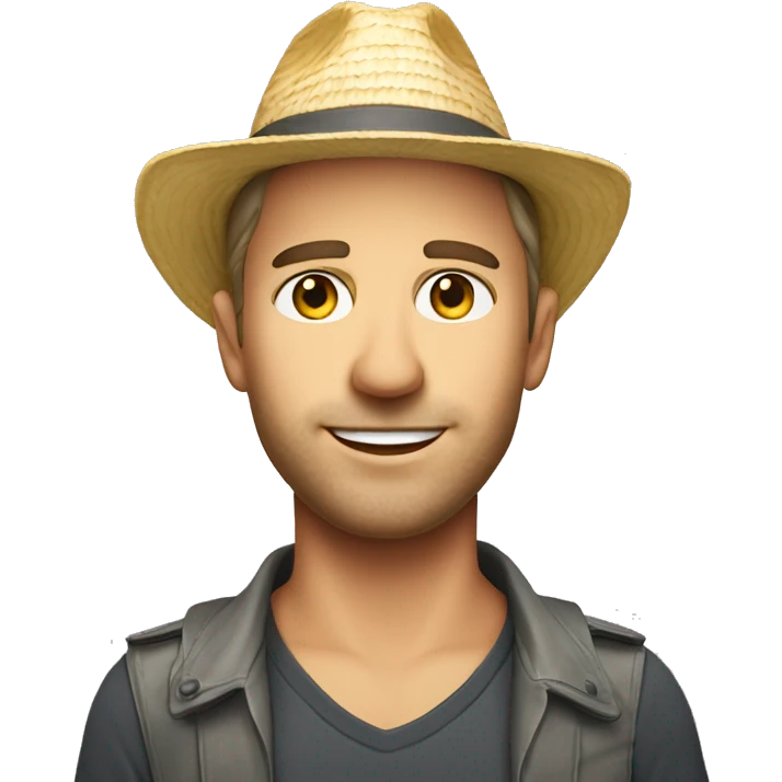 Healthy city slicker caucasian headshot with sunhat emoji