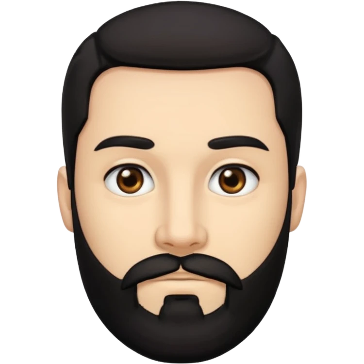 A man with black eyes. With a black beard and medium smooth hair. with the neck emoji