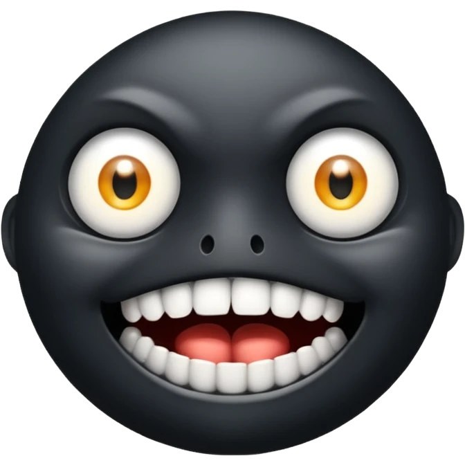 An all black scene with two blowing white eyes and teeth emoji