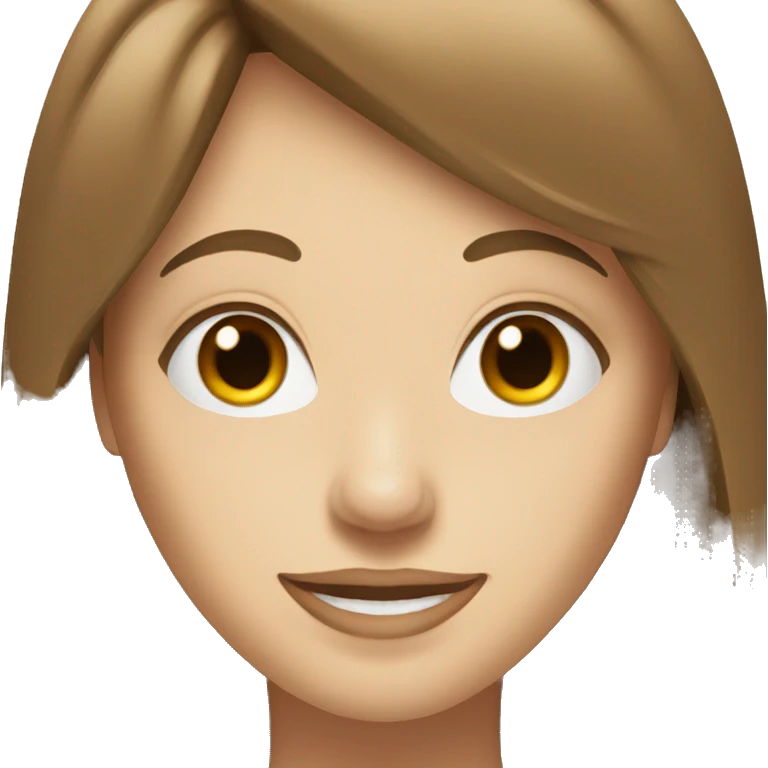 White woman with long brown with bangs smiling portrait emoji