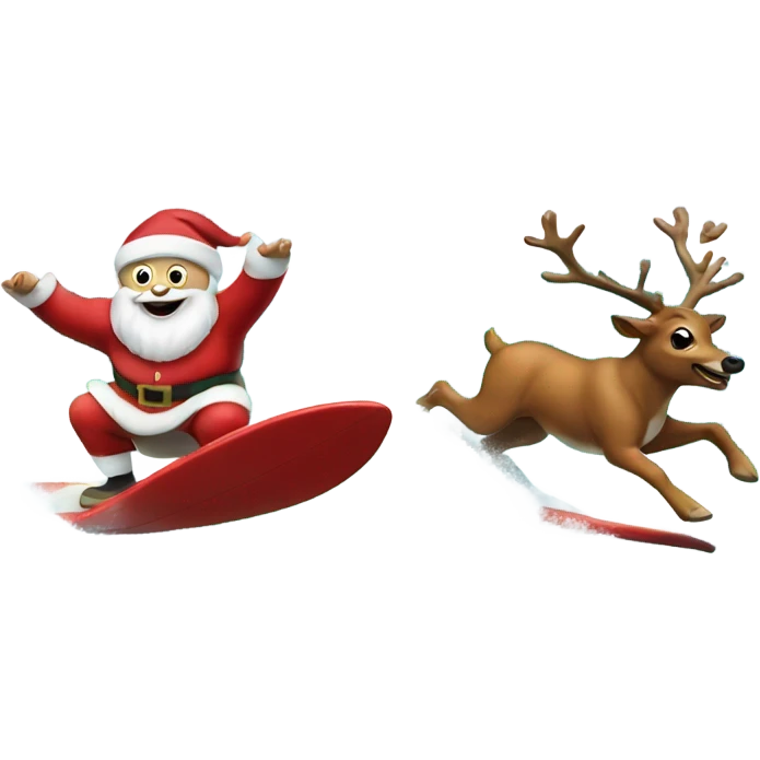 Santa and Rudolph surfing emoji