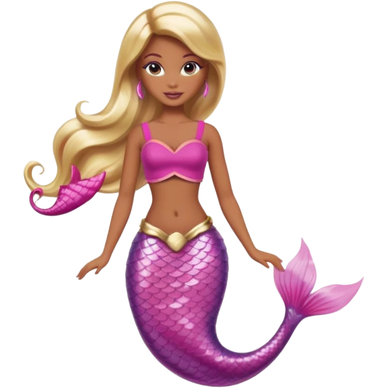 Brown skin blonde hair barbie mermaid with pink tail and pink highlights in hair  emoji