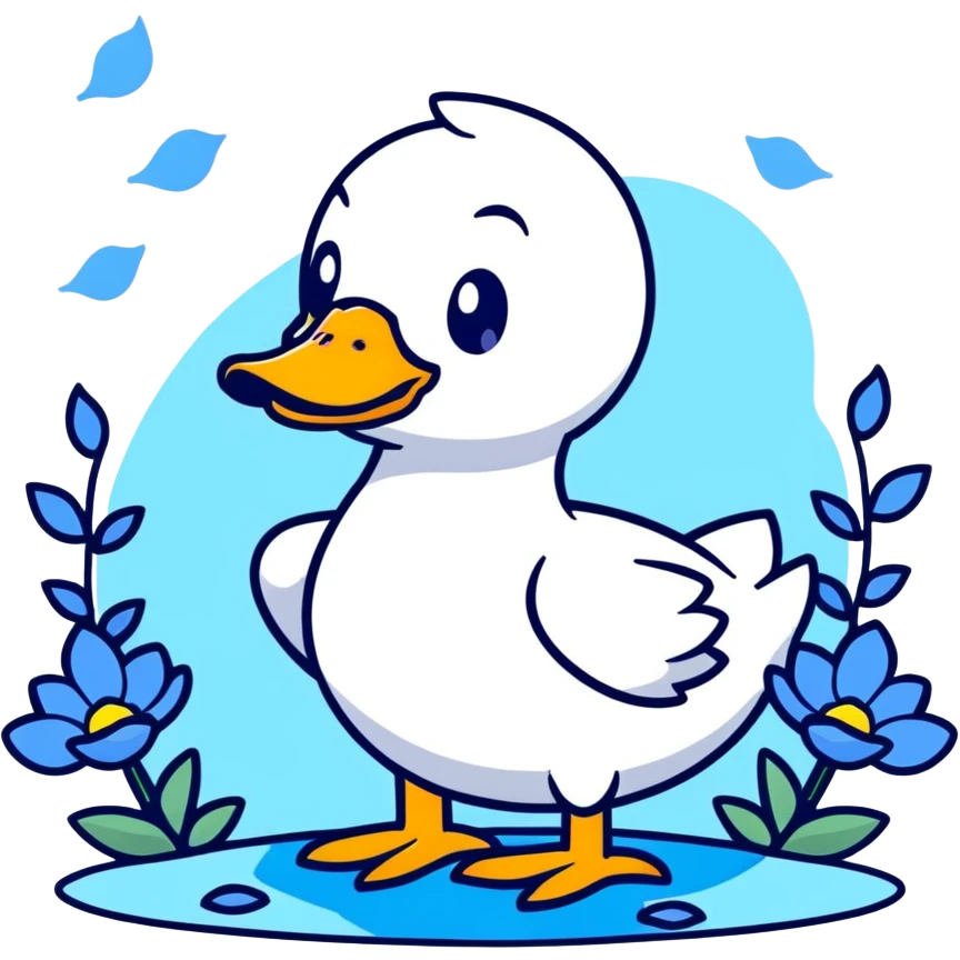 A duck standing on blue flower petals emoji