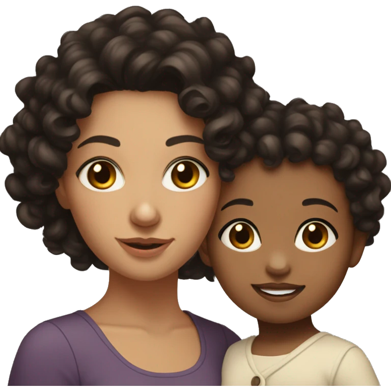 Brunette fair skinned woman with dark brown eyes holding black haired toddler girl with curly hair and brown eyes  emoji