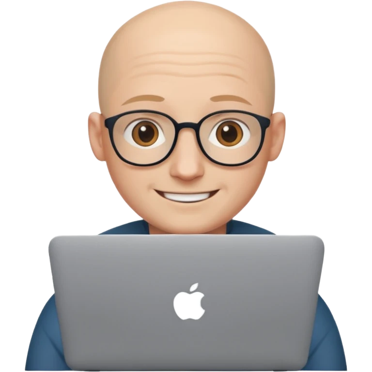 bald young programmer with MacBook without wrinkle on head emoji