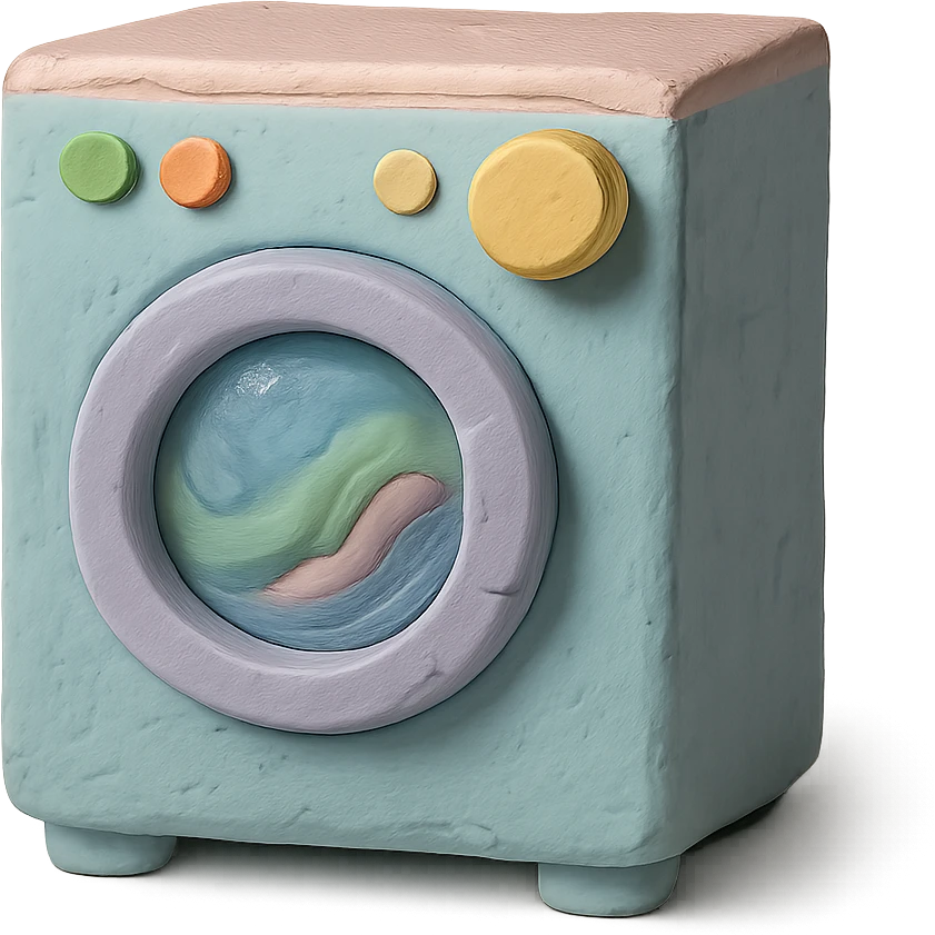 washing machine in claymation style with pastel colors and visible fingerprints emoji
