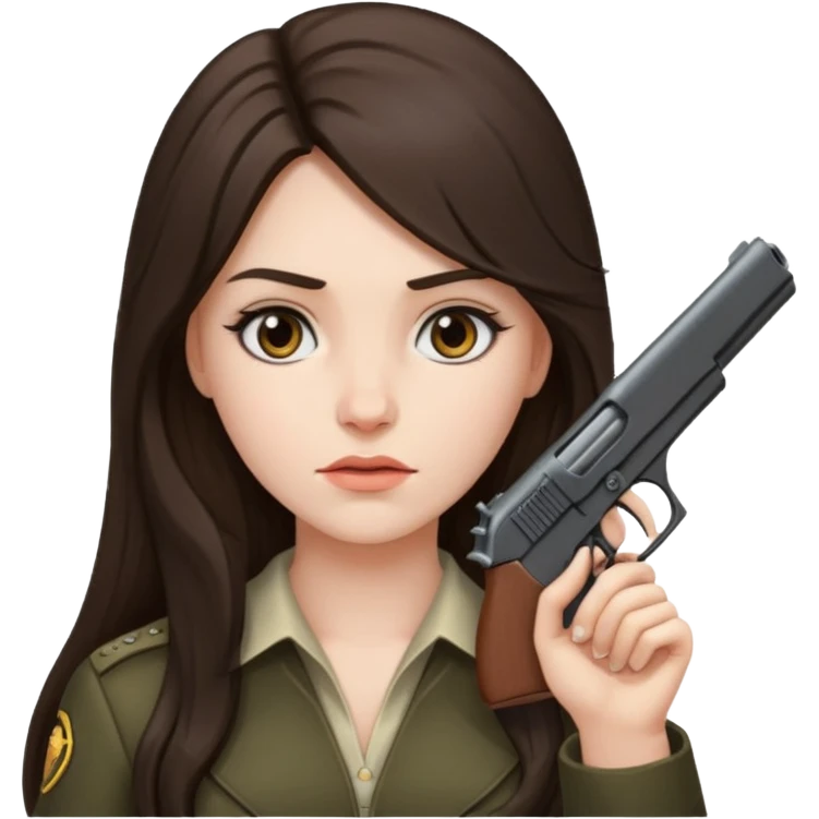 A brunette with long hair girl who is about to kill herself witha gun pointed at her temple emoji
