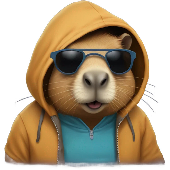 Capybara wearing a hooded sweat shirt and shades emoji