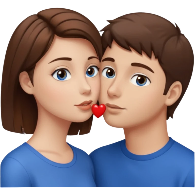 Girl with brown eyes and brown hair kissing guy with short brown hair and blue eyes  emoji