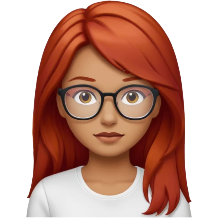 rizada peli roja tono fuerte , trigueña , con lentes y top blanco pelo largo  emoji