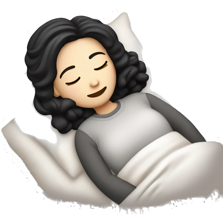A￼ white girl with black hair sleeping in a bed at winter’ emoji