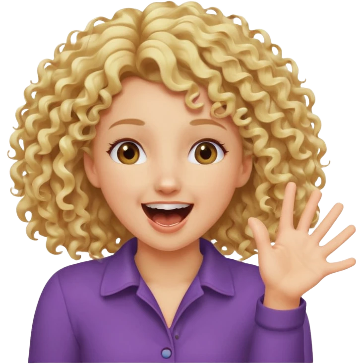 Emoji di ragazza bionda riccia che urla felice e mette una mano ben aperta in faccia davanti gli occhi emoji